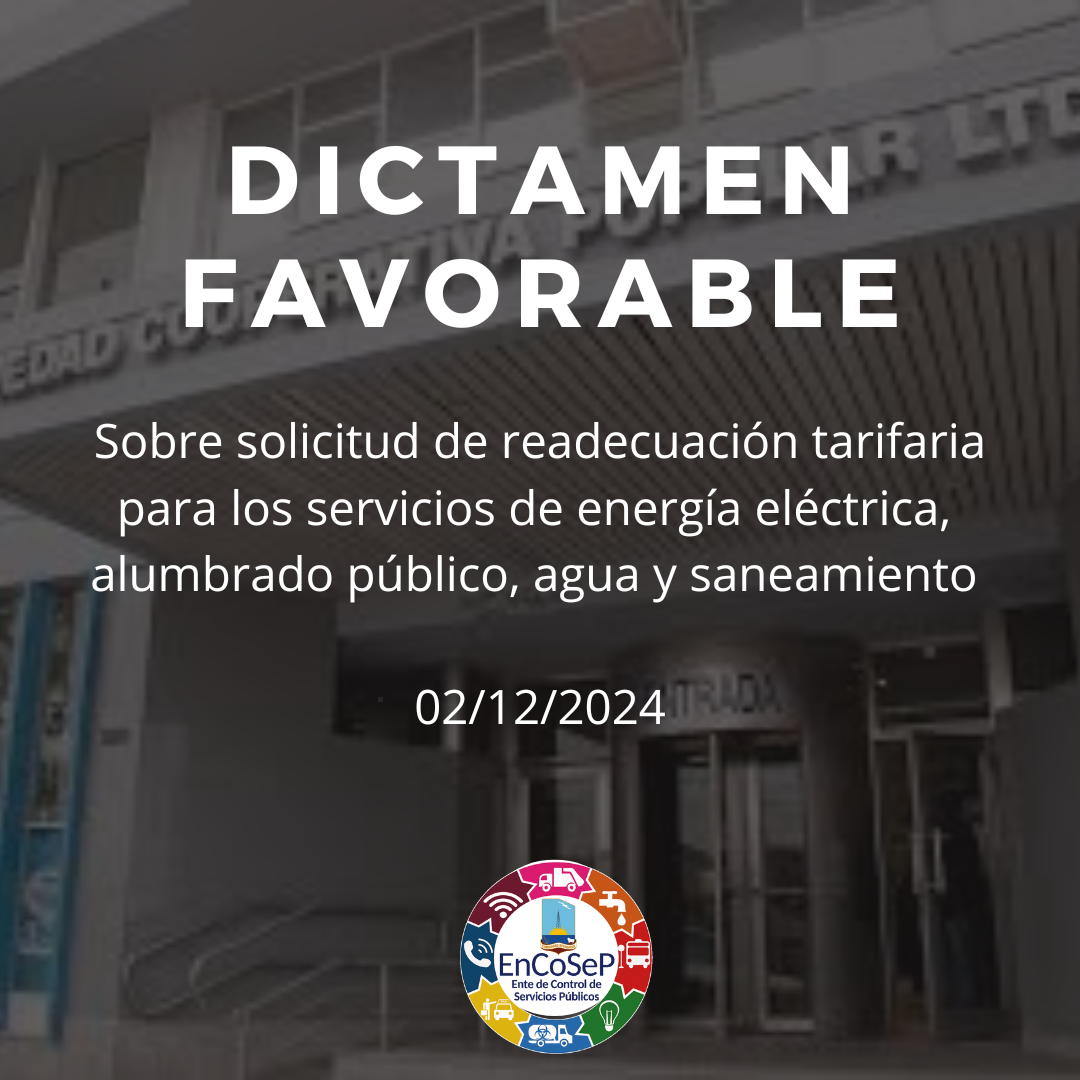 Dictamen favorable sobre pedido de readecuación tarifaria 02/12/2024